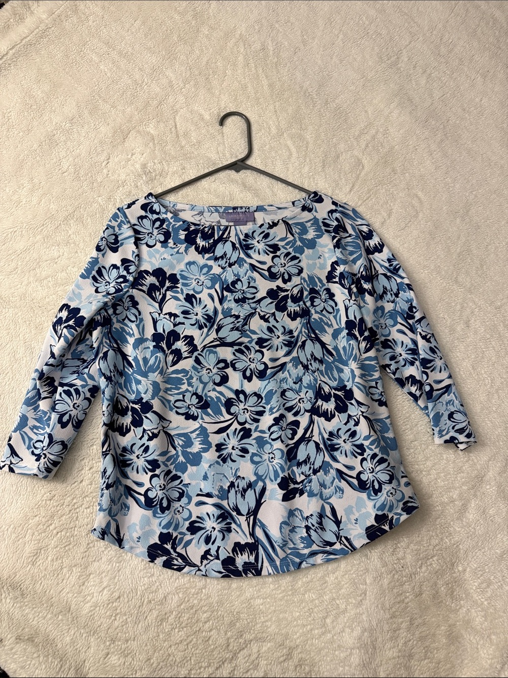 Laura Scott Blue Floral Boatneck Long Sleeve Top